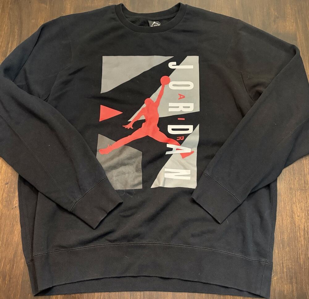 F13 Jordan Sweatshirt Mens 3XL Black Jumpman Graphic Pullover Fleece Crewneck